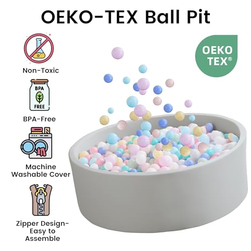 Zedachica Ball Pit for Toddlers 35.43'' x 11.81" Baby Ball Pit Soft Memory Foam Ball Pits Round Kid Ball Pool Indoor and Outdoor Game Kids Play Ball Pool Ideal Gift for Children (Grey, NO Balls)