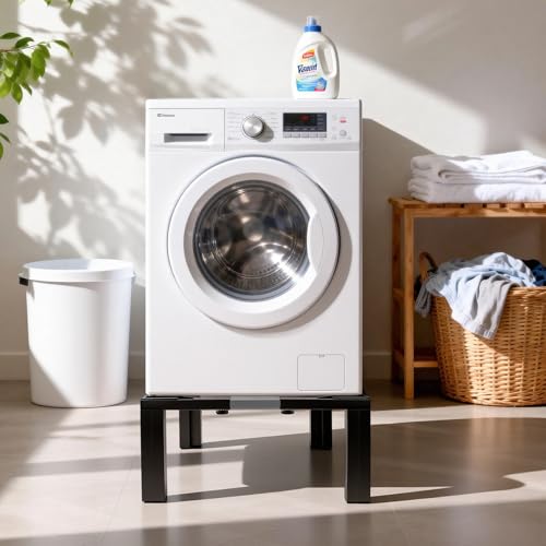 Humagineer Adjustable Black Stainless Steel Washing Machine Holder, Adjustable Range 54-73 cm, Universal Washing Machine Booster 30 cm Height, Load Capacity 500 kg