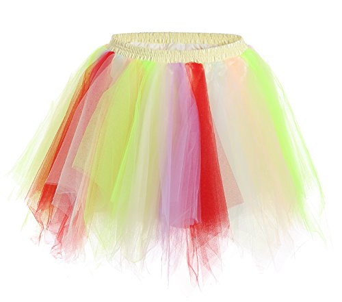 JustinCostume Women's 80's Skirt Neon Rainbow Tulle Petticoat