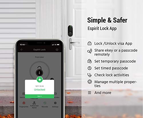 ESPIRIT Keyless Entry Door Lock, Smart Door Lock with Keypad, Easy to Install, Manage by App, Quick Access Fingerprint… - Image 4