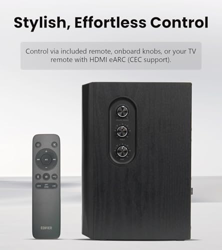 Edifier S355DB 2.1 Powered Bookshelf Speakers with 8" Wireless Subwoofer, 150W Tri-Amp Hi-Res Audio, Computer Speaker System, Bluetooth 6.0 with LDAC, HDMI/Optical/Coaxial Inputs for PC, TV (Black)