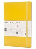 UBERWORKS Tehnik Classic Hardcover Dotted Notebook | Stay Organized | Premium Writing All Purpose Journal, Notebook, Planner, Organizer | 192 A5 Dot-grid Pages with Back Folder, Labels | Yellow