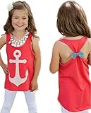 Girls Kids Anchor Vest Sleeveless Summer Clothes Cotton Tank Tops Bowknot T-Shirt (6-7years)