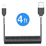 Coiled Charging Cable for Car(4 Feet, 1.2 Meters), Terasako Retractable Car Charger Cord - Black