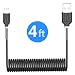 Coiled Charging Cable for Car(4 Feet, 1.2 Meters), Terasako Retractable Car Charger Cord - Black primary