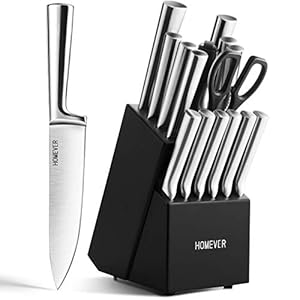 Mes Set met Blok, Homever 16-delige Keuken Mes Set Inclusief Schaar en Zelf Slijpen Mes Slijper, Japan RVS Mes Set