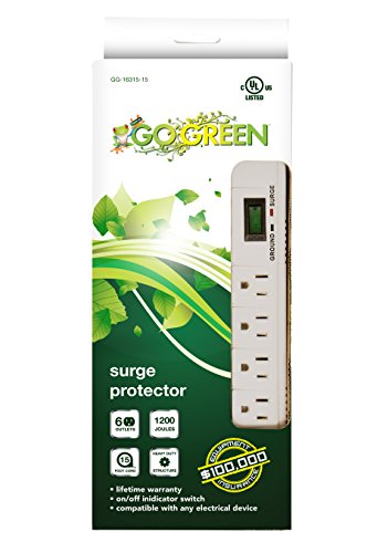 GoGreen Power GG-16315-15 6 Outlet Surge Protector with 15ft Cord