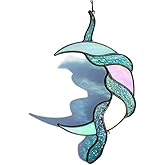 Stained Glass Window Hanging, Moon and Snake, Gothic Decorative Art, Halloween Decorative Gifts (Poison)