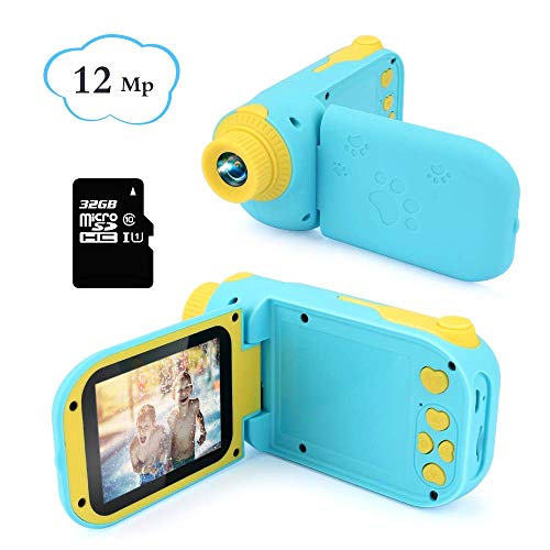 Intsun Kids Camera, 1080P 12 MP Children Mini Digital Camera 2.4 Inch Screen Video Recorder USB Rechargeable Toy Camera with 32 GB SD Card Educational Toys Digital Cameras for Age 3+ Boys Girls, Blue
