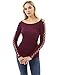 PattyBoutik Women Boatneck Lace Up Long Sleeve Ribbed Sweater (Magenta Small)