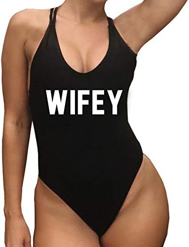 YarsimanNew Women 90s 80s Saying Print Criss Cross Back One Piece Swimsuit High Leg Swimwear Retro Straps Bathing Suit