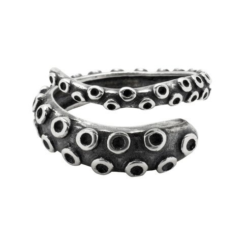 Octopus tentacle adjustable ring in sterling silver (da…