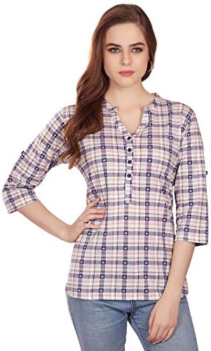Montu Bunty Night Rose Tunic Top - Mandarin Collar Cotton Hosiery Material - Luxury Comfort