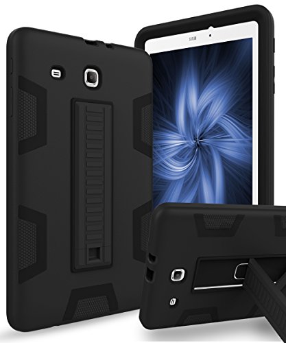Galaxy Tab E 9.6 Case,KAKA[Kickstand Feature]Three Layer Hybrid Heavy Duty Shockproof Anti-Slip Protective Case for Samsung Galaxy Tab E Wi-Fi/Tab E Nook/Tab E Verizon 9.6-Inch Tablet,Black