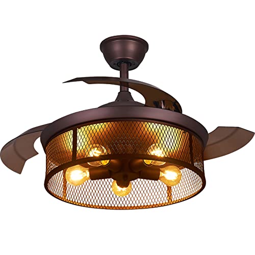 DAFOLOGIA Retractable Ceiling Fan with Lights and Remote Control, Caged