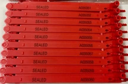 Red Plastic Security Seals (8") - Self Locking Shipping Seal with Print Progressive Numbering – Tamper Proof for Trucks, Trailers, Cargo, Containers, Luggage (200ct)