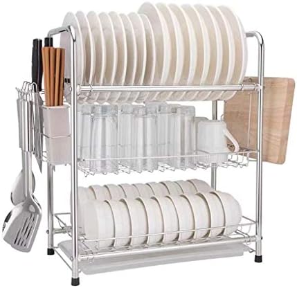Hemfv 食器乾燥棚 3ティアディッシュキッチンカウンター シルバー用ボードホルダーとディッシュ水切り