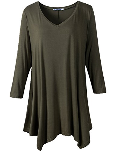 JollieLovin Womens Plus Size 3/4 Sleeve Loose-fit T Shirt for Leggings Tunic Top (S, C Army Green)