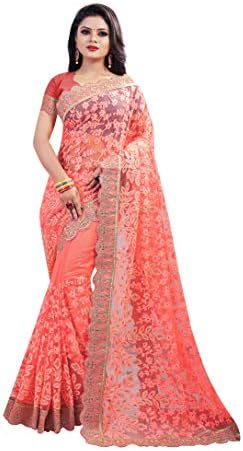 Vikashdeep Fashion Studio Women's Net Saree With Blouse Piece Material