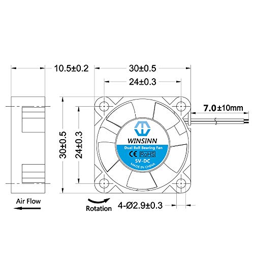 WINSINN 30mm Fan for Cooling Raspberry Pi iUniker Brushless Dual Ball Bearing 3.3V 5V 30x10mm (Pack of 5Pcs)