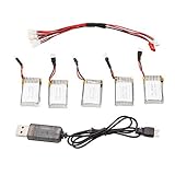 Hubsan Pac H107C-003 3.7V 300mAh Li-Po Battery, Charging Cable, USB Cable Helicopter Set for Hubsan H107 H107L H107C H107D U816 U816A V202 V939 V252 , Set of 5
