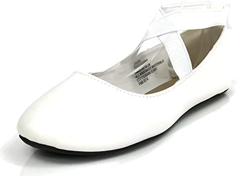 Osito Collection Womens Cross Strap Ankle Wrap Ballet Flats White, 6