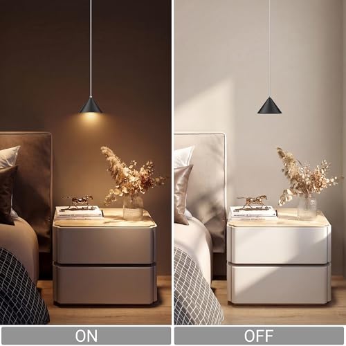 lundwa LED Suspension Lamp Conical Aluminium, 3PCS Hanging Lamps Bedside Table – Modern Design 12W 3000K 800LM Adjustable Textile Cable for Kitchens Dining Room, Bedroom, Coffee (Black)