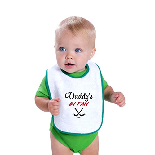 Daddy S #1 Fan Hockey Cotton Terry Unisex Baby Terry Bib Contrast Trim - White Red, One Size