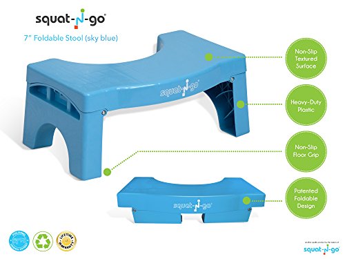 Squat N Go 7" Folding Squatting Stool | The Only Foldable Toilet Stool | Convenient and Compact - Great for Travel | Fits All Toilets, Folds for Easy Storage, Use in Any Bathroom | Blue Color |