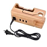 AMIR Bamboo Charging Station, Multi Device Charging Station with Three USB Port, Wood Organizer Dock for iPhone X / 8 / 7 / 6 / 5s & 38mm / 42mm Apple Watch Charger, Cradle for Most Smartphones