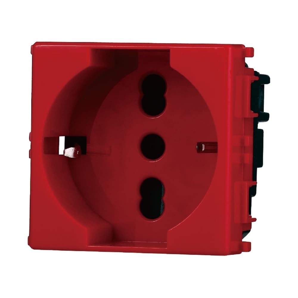 Schuko Socket Compatible with Vimar Plana 2P+T 10/16A 250V Colour Red 2116
