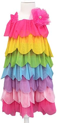 Sidney Girls Layered Ribbon Rainbow Tutu dress Ruffle Tiered Sundress (4/5y, Rainbow)