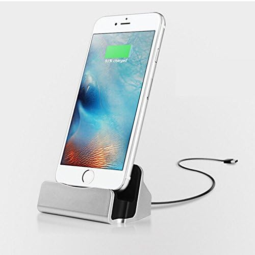 iPhone Charger Dock,Red Gem Charge and Sync Stand for iPod,iPhone 5 5s 6 6s plus iphone SE with Charger Cable (Silver)