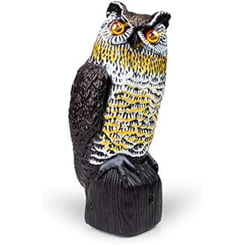 Owl Decoy Bird Deterrent - Scarecrow Fake Owls to Keep Birds Away and Bird Control Garden Owl w/ Solar Powered Owl Eyes and Noise to Scare Birds