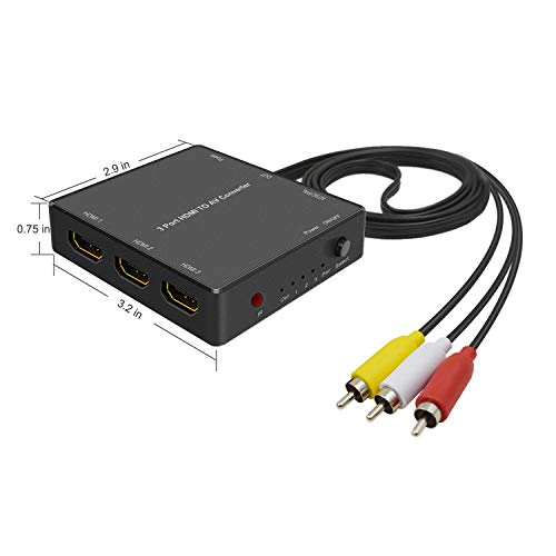 RuiPuo 3 Port HDMI to AV Converter HDMI to RCA Adapter, HDMI to Video