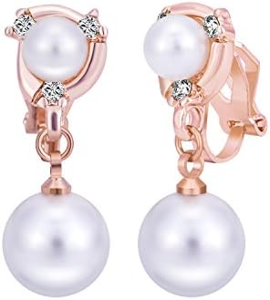 Arlumi 18k Rose Gold-Plated Silver-tone Clear Crystal Zircon Double Synthetic Pearl Drop Earrings for women