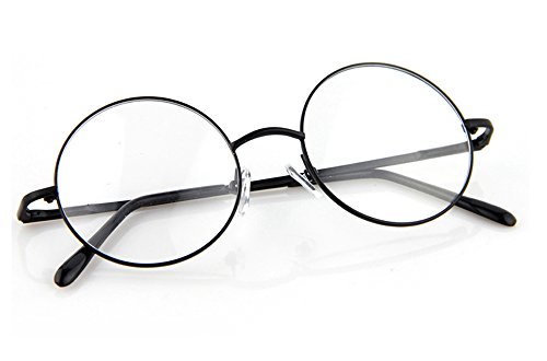 Agstum Retro Round Prescription ready Metal Eyeglass Frame (Medium Size) (Black)