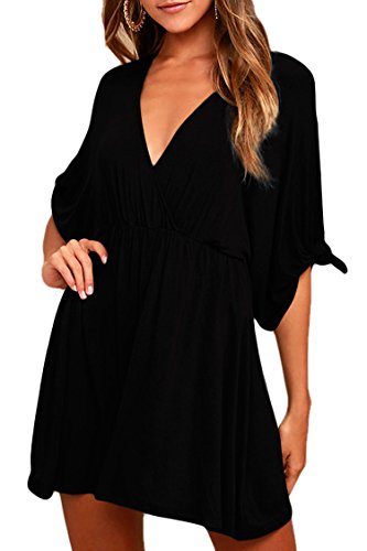 Meenew Women's Solid Slim Fit Split Shaped Plus Size Summer Dress Black XXL