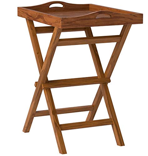 Bare Decor Kalos Outdoor Solid Teak Wood Tray Table, 30-Inch, Brown