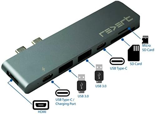 USB C Hub Adapter for MacBook Pro 13 or 15 Inch 2016 2017 2018 AIR Micro SD Memory Card Reader HDMI | Multi Port Thunderbolt 3 Hub Dongle Space Gray REVERT