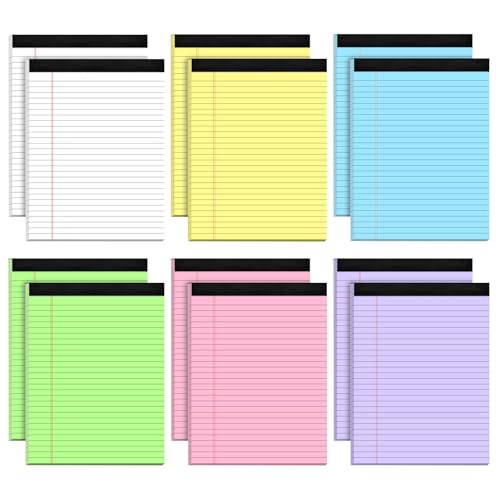 AILZFEI Legal Pads 8.5 x 11 Wide Ruled - Note Pads 30 Sheets/Pad - 20lb Colored Notepad Paper - Perforated Notepad with Sturdy Back - Pink, Purple, Yellow, Green, Blue, White