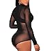 J&Design Women Black Sheer Mesh Long Sleeve Mok Neck Jumpsuit BodysuitsMediumBlack 1