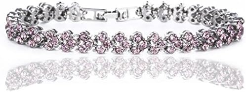 Lenrunya Jewelry Cubic Zirconia Wedding Bracelet for Women Pink Clear Crystal Bracelets