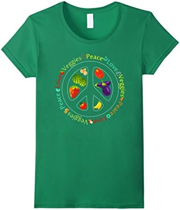 Women's Funny Vegan Gifts T Shirt Peace Love Veggies Lover Shirt Small Kelly Green