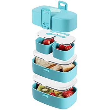 Leak-Proof, BPA-Free Stacking Bento Box Lunch Box with 4 Microwave-Safe, Sealed Compartments for Kids and Adults by Wagindd