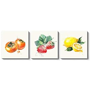 Canvas Wall Art Plants and Fruits Painting Artwork for Home Prints Framed - 12"x12"x3 Panels