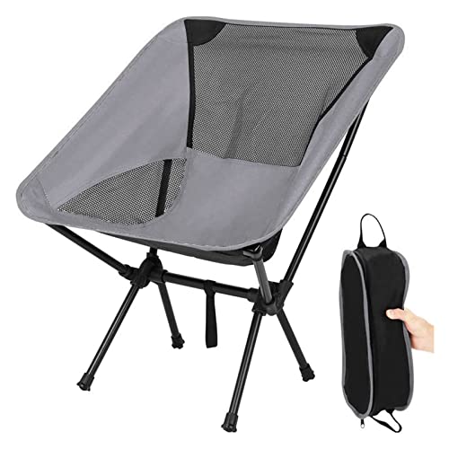 Cadeira Camping, GODREAM Cadeira Camping Dobravel para Acampamento, com Bolsa de Transporte, Estrutura de Aço Carbono e Tecido Poliéster Resistente Premium, Suportar Até 150 kg, Portatil (Cinza)