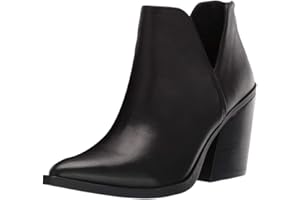FISACE Womens Pointed Toe Stacked Mid Heel Ankle Boots V Cut Back Zipper Faux Leather Booties
