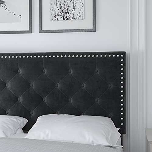 Catrimown Full Size Bed Frame with Adjustable Headboard, Velvet