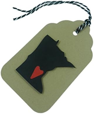 Minnesota Gift Tags - Handmade Kraft Gift Tags with State of Minnesota and Red Heart - Bakers Twine Strings - Kraft Gift Tag 6 Pack